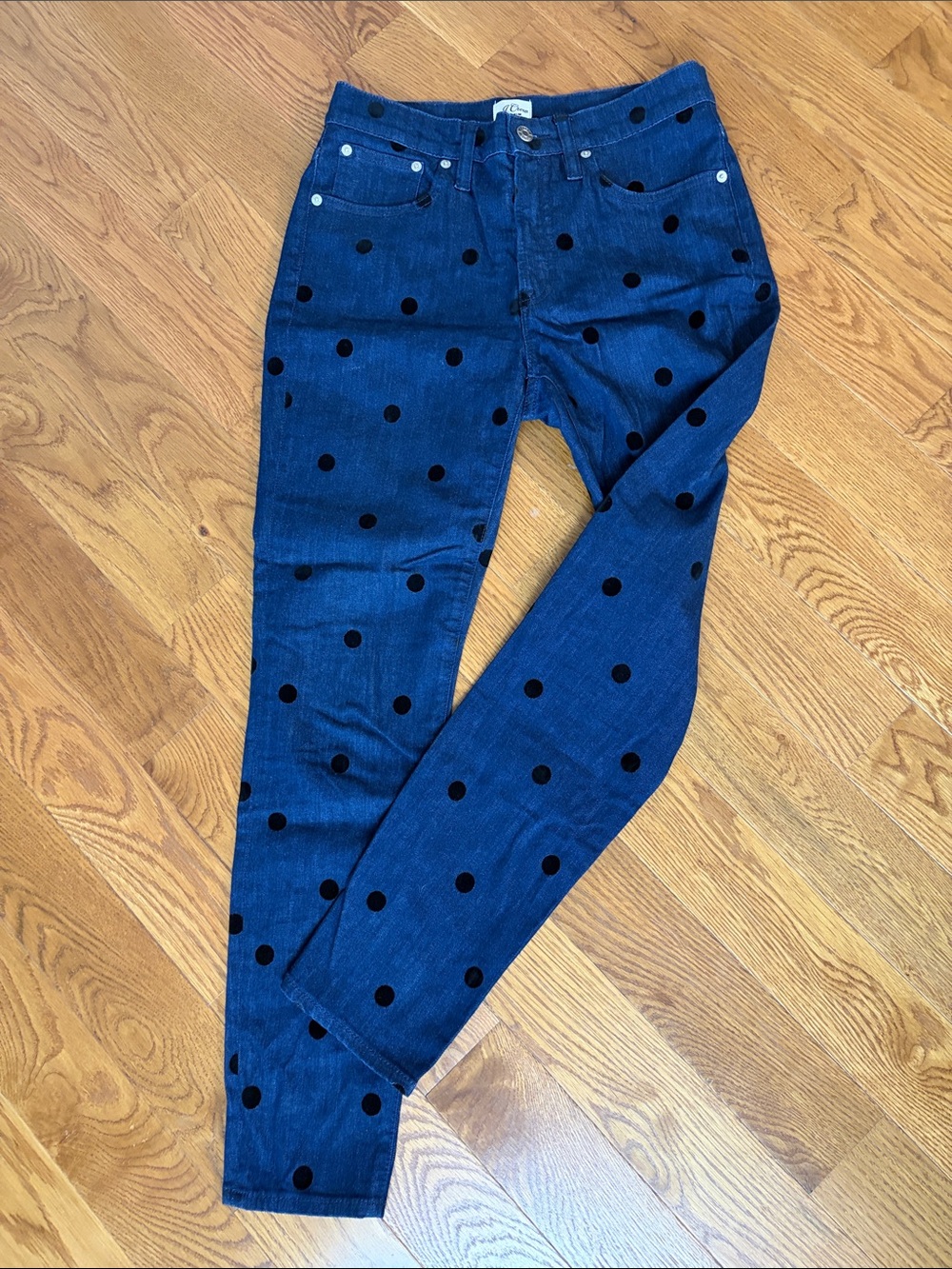 J. Crew Skinny Jeans with Black Polka Dots